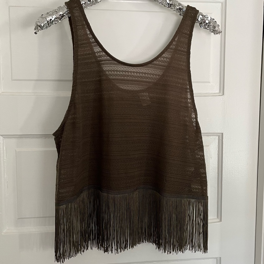 H&M Olive Fringe Crop Tank